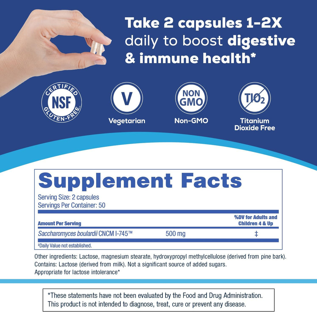 Florastor Daily Probiotic Supplement Digestive & Immune Health Support 100 Capsules